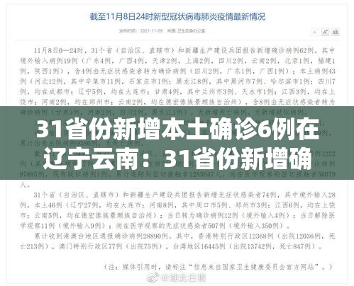 31省份新增本土确诊6例在辽宁云南:31省份新增确诊9例本土1例在云南 31省份新增本土确诊6例在辽宁云南:31省份新增确诊9例本土1例在云南