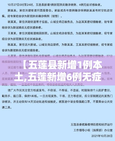 【五莲县新增1例本土,五莲新增6例无症状】 【五莲县新增1例本土,五莲新增6例无症状】