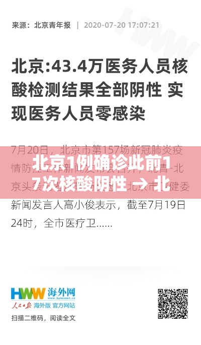 北京1例确诊此前17次核酸阴性 → 北京新增病例多次检测阴性 北京1例确诊此前17次核酸阴性 → 北京新增病例多次检测阴性