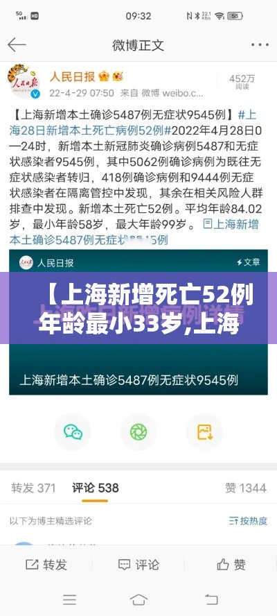 【上海新增死亡52例年龄最小33岁,上海死亡病例详情】