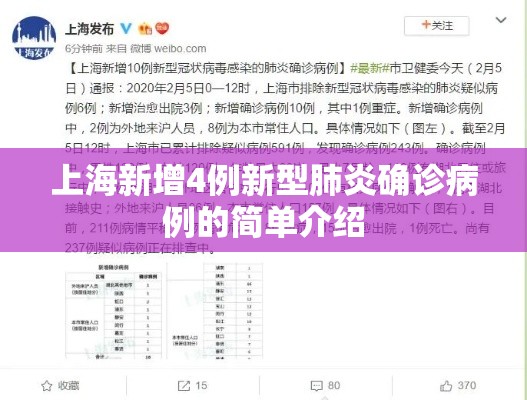 上海新增4例新型肺炎确诊病例的简单介绍
