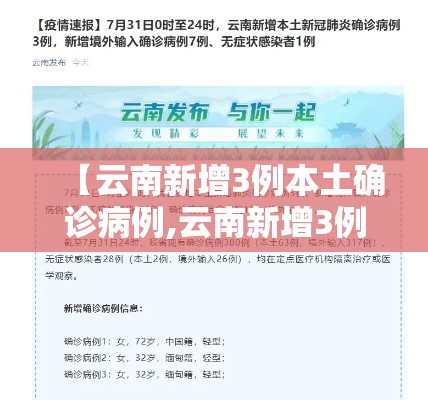 【云南新增3例本土确诊病例,云南新增3例本土确诊病例行动轨迹】