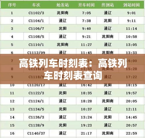 高铁列车时刻表：高铁列车时刻表查询