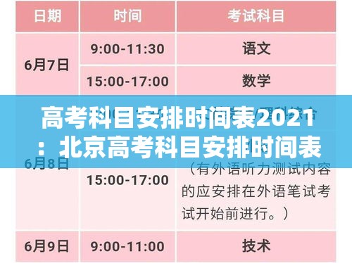 高考科目安排时间表2021：北京高考科目安排时间表