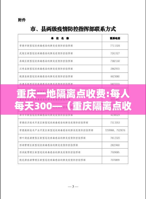 重庆一地隔离点收费:每人每天300—(重庆隔离点收费吗) 重庆一地隔离点收费:每人每天300—(重庆隔离点收费吗)