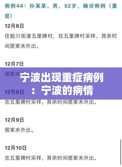 宁波出现重症病例：宁波的病情
